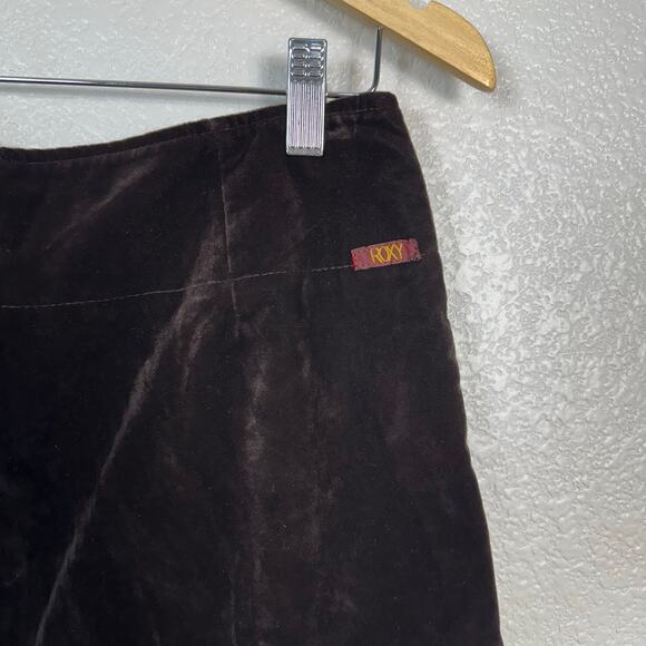 Roxy Y2K Vintage Mod Velour Chocolate Brown Patch Pocket Mini Skirt Size 7 - Picture 6 of 9